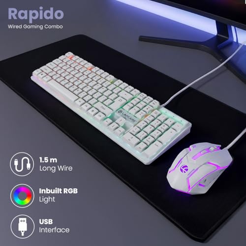 LAPCARE RAPIDO Wired Gaming Keyboard and Mouse Combo with RGB Lighting, Membrane Keys, 8 Million Clicks, Optically Precise Tracking, USB Interface, Ergonomic Design for PC Gaming, White (‎LGC-213) - Image 3