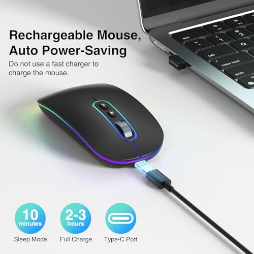 cimetech Dual Mode (BT 5.1+2.4G) Wireless Mouse with LED Lights, Silent Portable... - Image 4