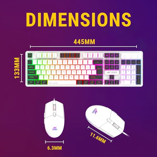 Ant Esports KM1610 LED Gaming Keyboard and Mouse Combo, 104 Keys Rainbow Backlit Keyboard and 7 Colour RGB Mouse for PC Laptop Xbox PS4 Gamers and Work, White - Image 6