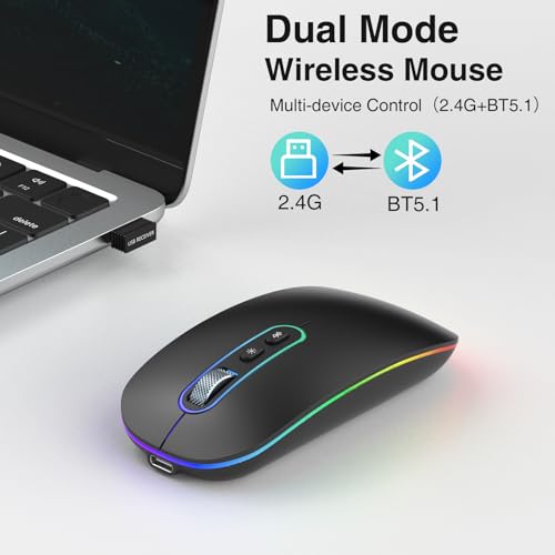 cimetech Dual Mode (BT 5.1+2.4G) Wireless Mouse with LED Lights, Silent Portable... - Image 5