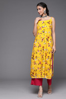 Varanga Women Printed Straight Kurta(Yellow) - Image 2