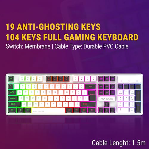 Ant Esports KM1610 LED Gaming Keyboard and Mouse Combo, 104 Keys Rainbow Backlit Keyboard and 7 Colour RGB Mouse for PC Laptop Xbox PS4 Gamers and Work, White - Image 5