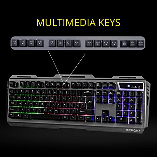 Zebronics Transformer Gaming Keyboard and Mouse Combo,Braided Cable,Durable Al body,Multimedia keys and Gaming Mouse with 6 Buttons, Multi-Color LED Lights, High-Resolution Sensor with 3200 DPI(Black) - Image 6