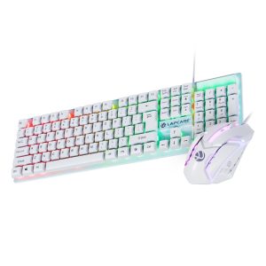LAPCARE RAPIDO Wired Gaming Keyboard and Mouse Combo with RGB Lighting, Membrane Keys, 8 Million Clicks, Optically Precise Tracking, USB Interface, Ergonomic Design for PC Gaming, White (‎LGC-213)