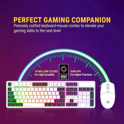 Ant Esports KM1610 LED Gaming Keyboard and Mouse Combo, 104 Keys Rainbow Backlit Keyboard and 7 Colour RGB Mouse for PC Laptop Xbox PS4 Gamers and Work, White - Image 4
