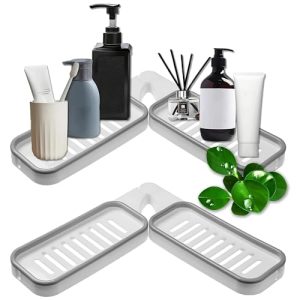 Boniry Multipurpose Adhesive Foldable Corner Shelf, ABS Plastic Bathroom Shelf for Wall Mounted Storage Rack No Drilling Basket Kitchen Storage Holder Shelf for Shampoo (Foldable Corner Shelf, Grey)