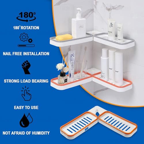 Boniry Multipurpose Adhesive Foldable Corner Shelf, ABS Plastic Bathroom Shelf for Wall Mounted Storage Rack No Drilling Basket Kitchen Storage Holder Shelf for Shampoo (Foldable Corner Shelf, Grey) - Image 3