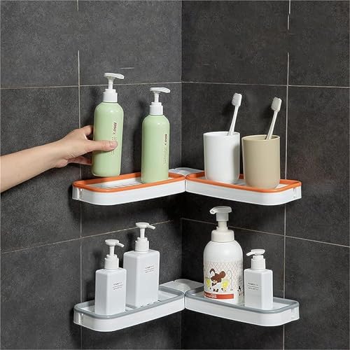 Boniry Multipurpose Adhesive Foldable Corner Shelf, ABS Plastic Bathroom Shelf for Wall Mounted Storage Rack No Drilling Basket Kitchen Storage Holder Shelf for Shampoo (Foldable Corner Shelf, Grey) - Image 4
