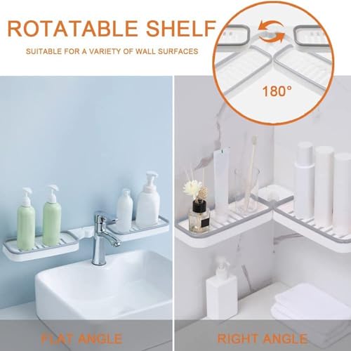 Boniry Multipurpose Adhesive Foldable Corner Shelf, ABS Plastic Bathroom Shelf for Wall Mounted Storage Rack No Drilling Basket Kitchen Storage Holder Shelf for Shampoo (Foldable Corner Shelf, Grey) - Image 5