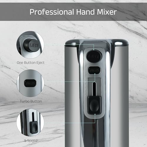 IBELL WHISK400 Electric Hand Mixer, 400W, Blender, Detachable Beaters & Dough Hooks, With Turbo Button 5 Speed Settings(Silver). - Image 6