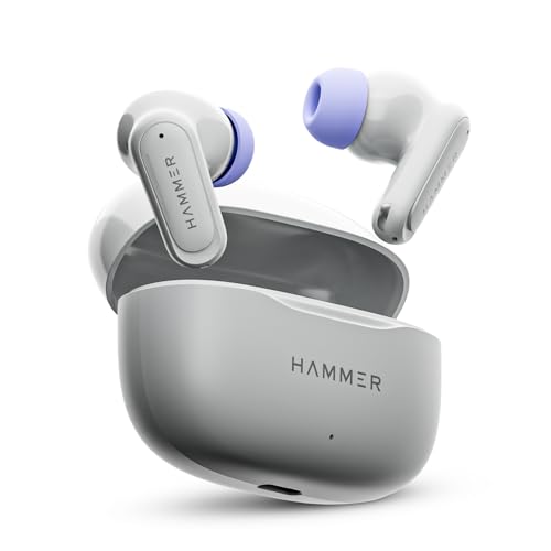 HAMMER Airflow Neo Earbuds with 80H Playtime, 13mm Titanium Driver, 40ms Gaming Mode, Fast Charging Buds, Type-C Charging, Voice Assistant, Lightweight Dual-Tone Design (Grey)