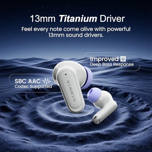 HAMMER Airflow Neo Earbuds with 80H Playtime, 13mm Titanium Driver, 40ms Gaming Mode, Fast Charging Buds, Type-C Charging, Voice Assistant, Lightweight Dual-Tone Design (Grey) - Image 3