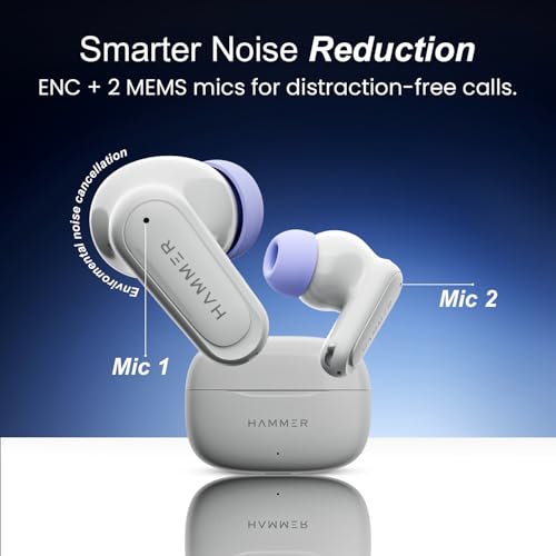 HAMMER Airflow Neo Earbuds with 80H Playtime, 13mm Titanium Driver, 40ms Gaming Mode, Fast Charging Buds, Type-C Charging, Voice Assistant, Lightweight Dual-Tone Design (Grey) - Image 5
