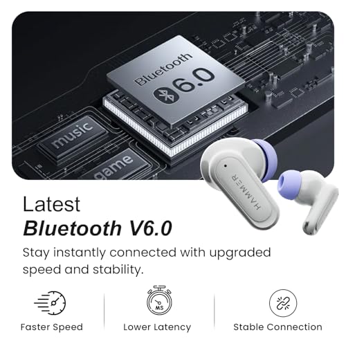 HAMMER Airflow Neo Earbuds with 80H Playtime, 13mm Titanium Driver, 40ms Gaming Mode, Fast Charging Buds, Type-C Charging, Voice Assistant, Lightweight Dual-Tone Design (Grey) - Image 6