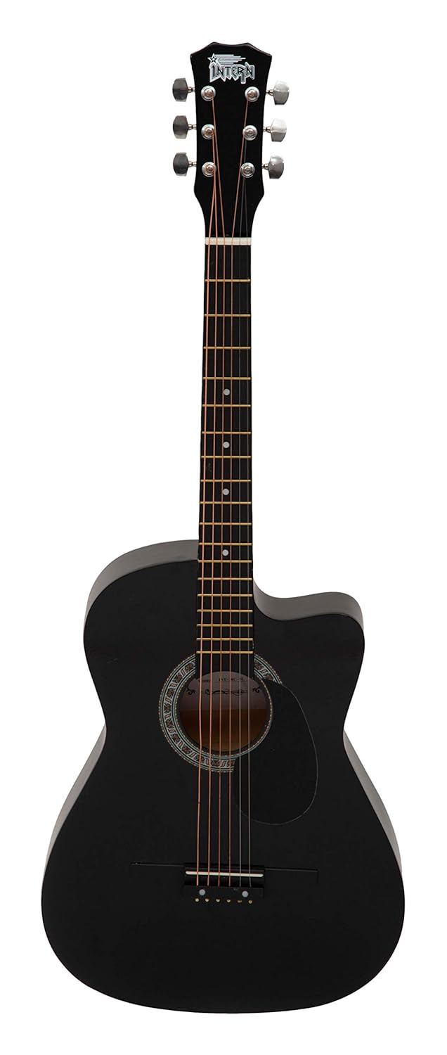 Intern INT-38C-BK-G 38 Inches basswood Cutaway Right Handed Acoustic Guitar Kit, With Bag, Strings, Pick And Strap (Black, 6 Strings) Glossy. - Image 2