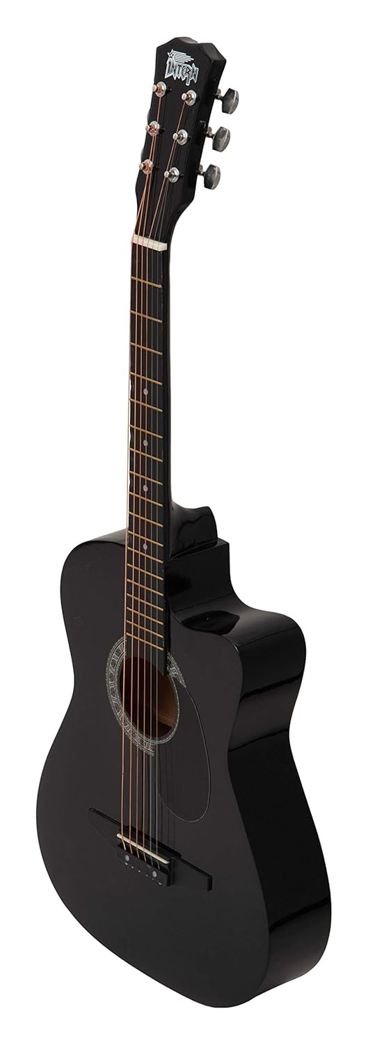 Intern INT-38C-BK-G 38 Inches basswood Cutaway Right Handed Acoustic Guitar Kit, With Bag, Strings, Pick And Strap (Black, 6 Strings) Glossy. - Image 3
