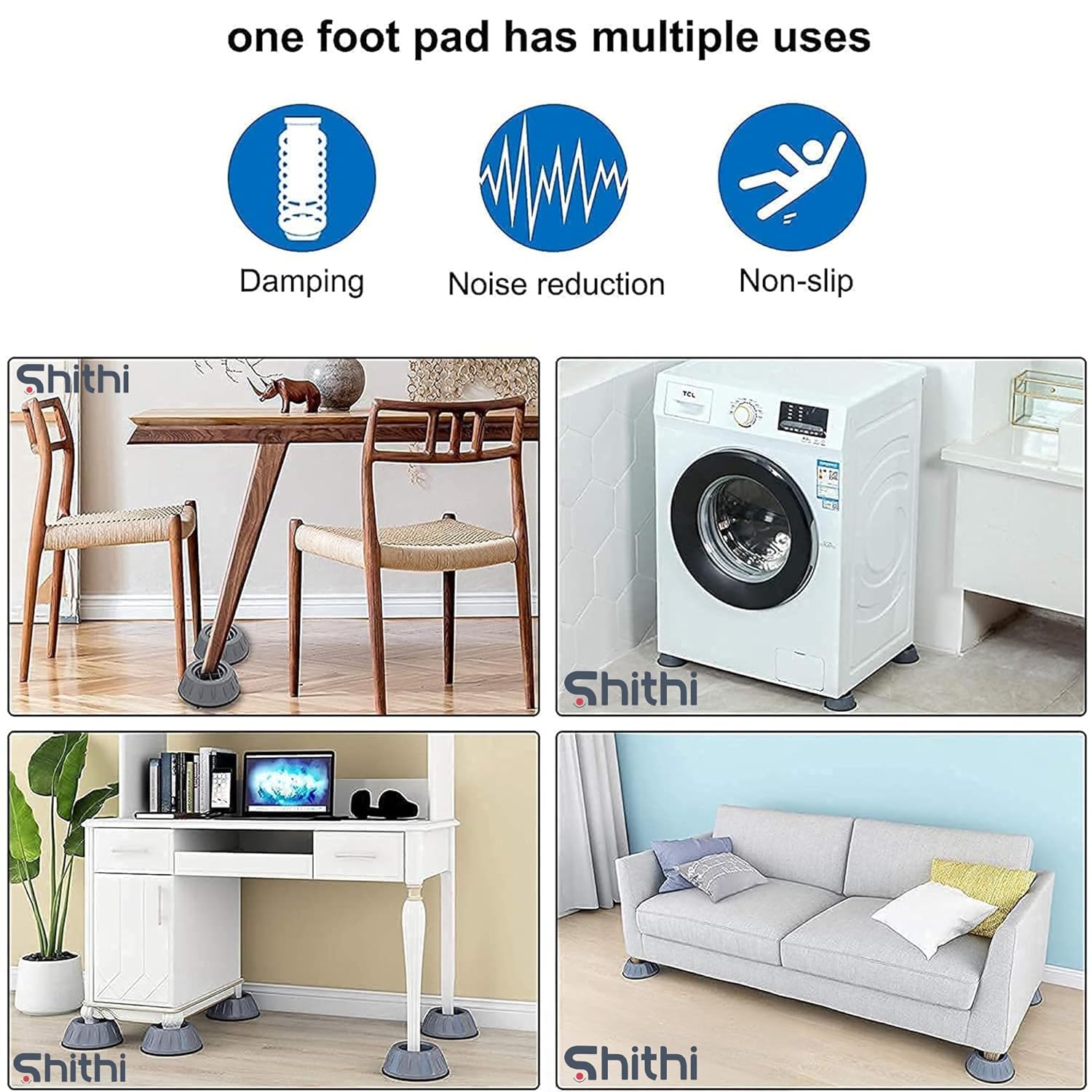 SHITHI Anti Vibration Pads for Washing Machine | Heavy Duty Shock Absorber Feet | Universal Fit for All Washers & Furnitures Heightening Pads with Suction | Noise & Movement Reducer (Set of 4) - Image 6
