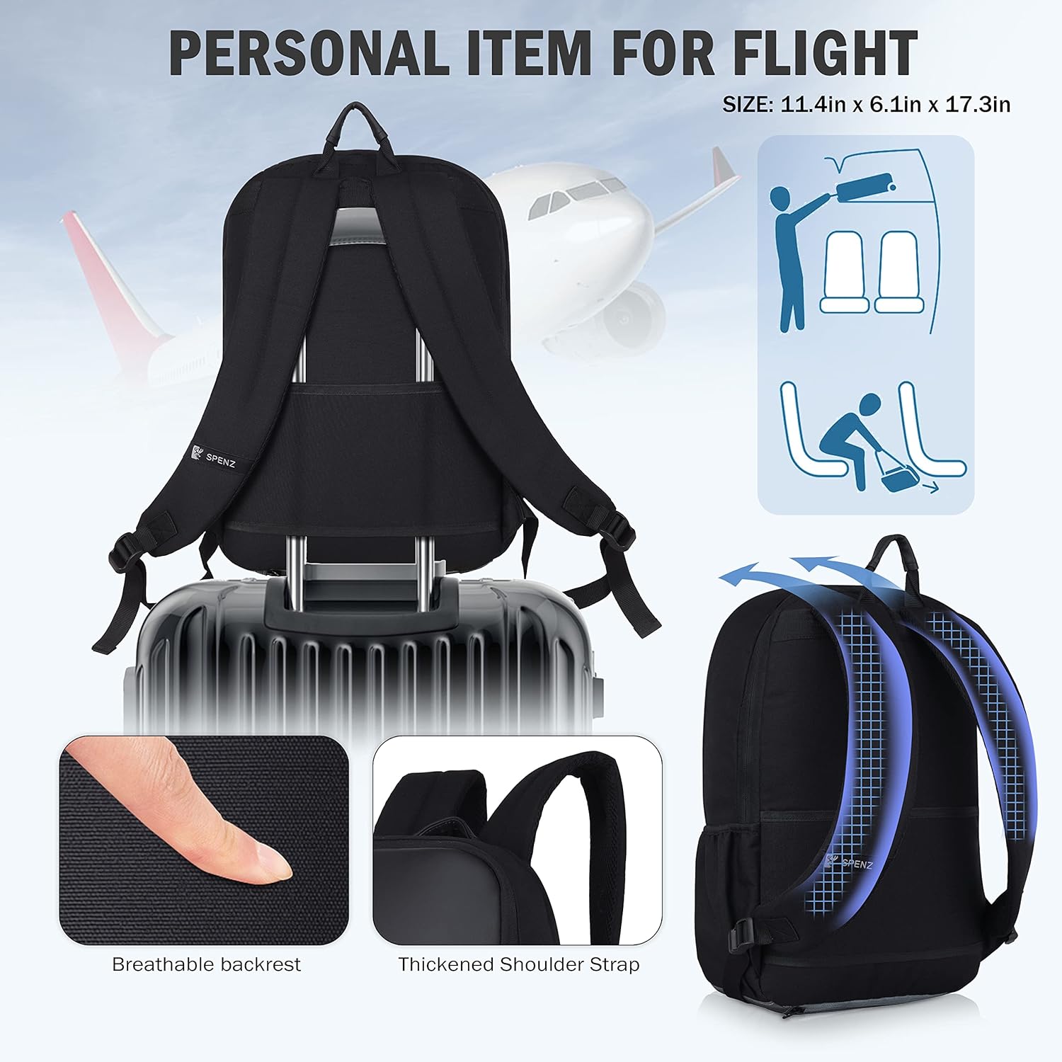 Travel Laptop Backpack for Women's & Men|Carry On Bag, College & School Students Bookbag With Raincover (Medium Size) - Image 4