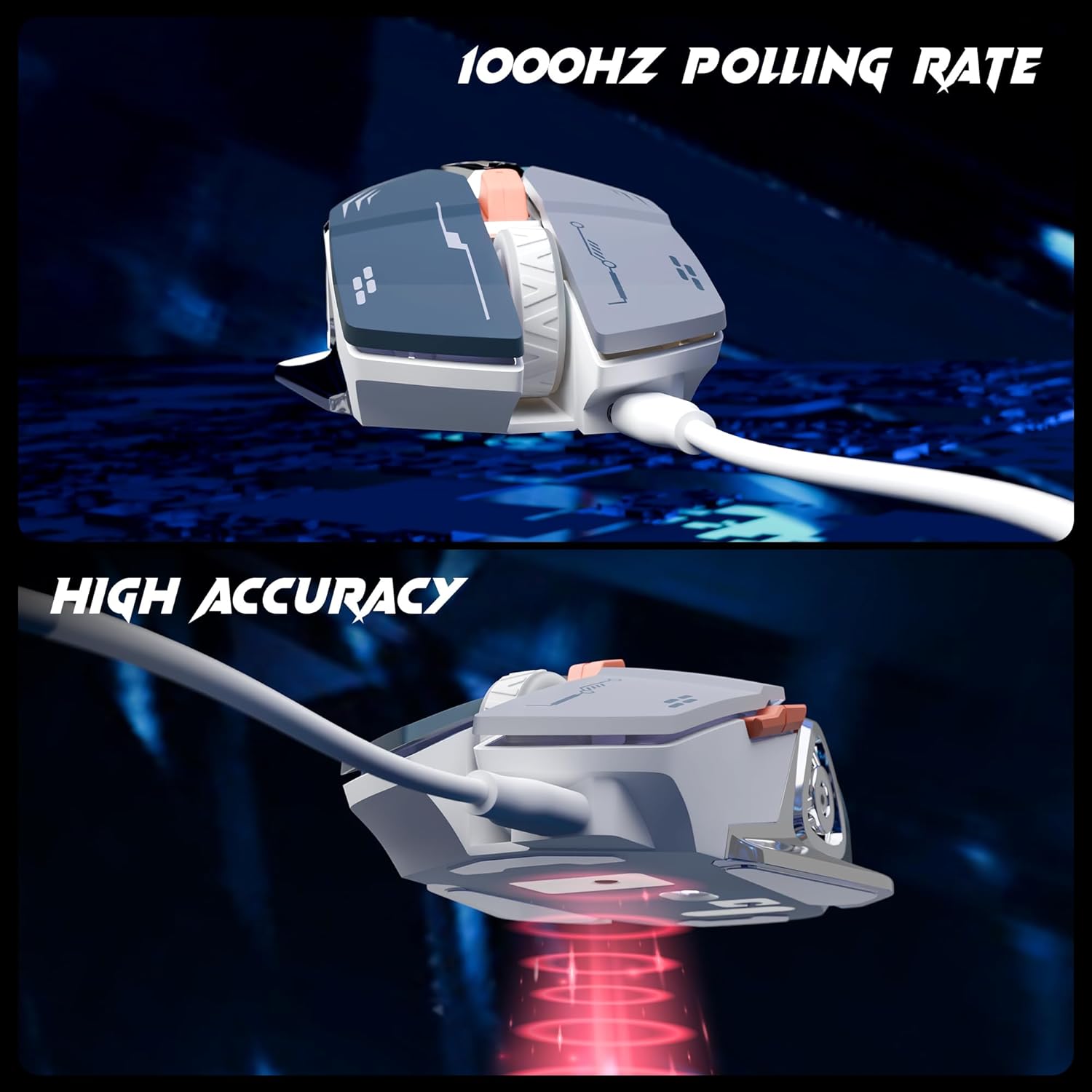 Zebronics Transformer M Plus Wired Gaming Mouse, Up to 12800 DPI, 6 Buttons with a 6-Level DPI Switch, 8 RGB Modes, 1000Hz Polling Rate, 1.5m Detachable Cable, Gaming Grade Sensor (Grey + Blue) - Image 3