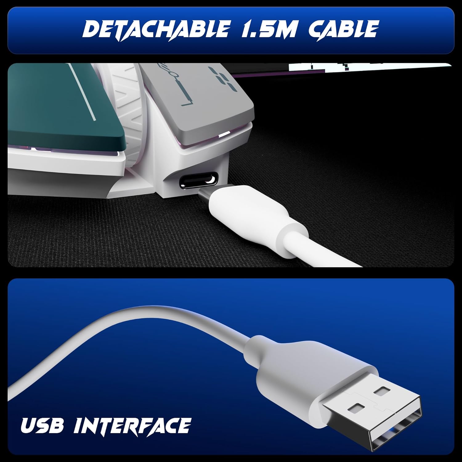 Zebronics Transformer M Plus Wired Gaming Mouse, Up to 12800 DPI, 6 Buttons with a 6-Level DPI Switch, 8 RGB Modes, 1000Hz Polling Rate, 1.5m Detachable Cable, Gaming Grade Sensor (Grey + Blue) - Image 7