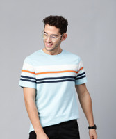 Mast & Harbour Striped Men Round Neck Blue T-Shirt - Image 3