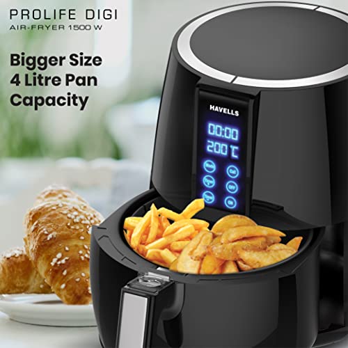 Havells Air Fryer Prolife Digi with 4L Capacity | Digital Touch Panel | Auto On/Off | 60 Min Timer | Basket Release Button | Air Filtration System | 2 Yr Warranty, Black|1230W - Image 3