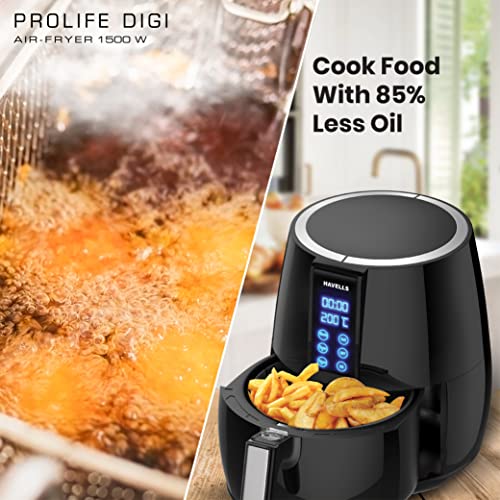 Havells Air Fryer Prolife Digi with 4L Capacity | Digital Touch Panel | Auto On/Off | 60 Min Timer | Basket Release Button | Air Filtration System | 2 Yr Warranty, Black|1230W - Image 4