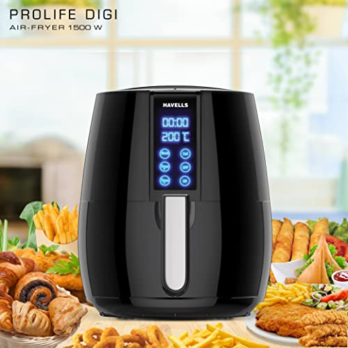 Havells Air Fryer Prolife Digi with 4L Capacity | Digital Touch Panel | Auto On/Off | 60 Min Timer | Basket Release Button | Air Filtration System | 2 Yr Warranty, Black|1230W - Image 5