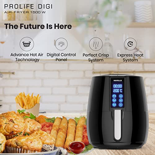 Havells Air Fryer Prolife Digi with 4L Capacity | Digital Touch Panel | Auto On/Off | 60 Min Timer | Basket Release Button | Air Filtration System | 2 Yr Warranty, Black|1230W - Image 7