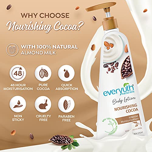 Everyuth Naturals Nourishing Cocoa Body lotion 500ml for men & women | 48Hr Hydration | Deep Moisture Care for Dry Skin | Enriched with 100% Natural Almond Milk | Smooth, Radiant & Healthy Looking Skin Care - Image 3