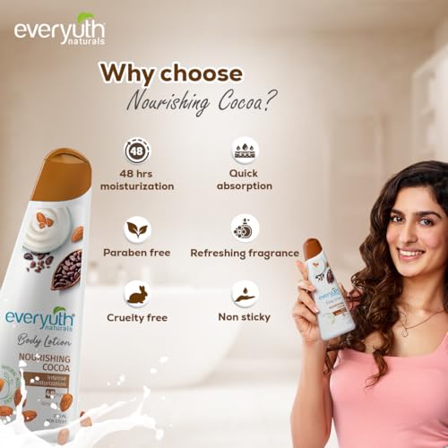 Everyuth Naturals Nourishing Cocoa Body lotion 500ml for men & women | 48Hr Hydration | Deep Moisture Care for Dry Skin | Enriched with 100% Natural Almond Milk | Smooth, Radiant & Healthy Looking Skin Care - Image 5