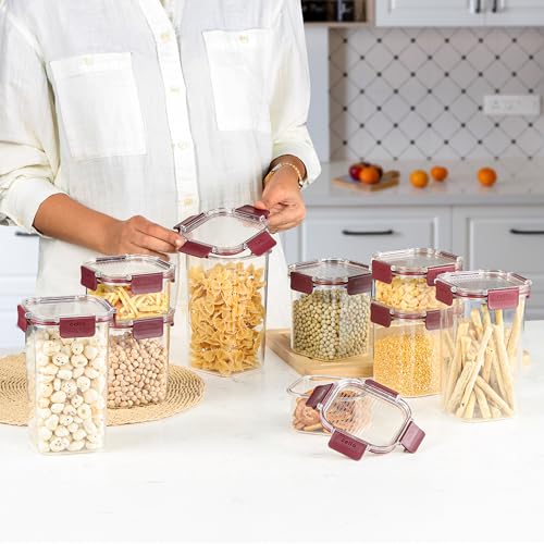 CELLO Stack Lock Storage Container Set of 9, BPA Free Air tight Kitchen Container Set, Multipurpose Storage Fridge Organiser Jar for Dry Food, Pulses, Spice (900ml + 450ml + 1300ml) x 3 each, Maroon - Image 3