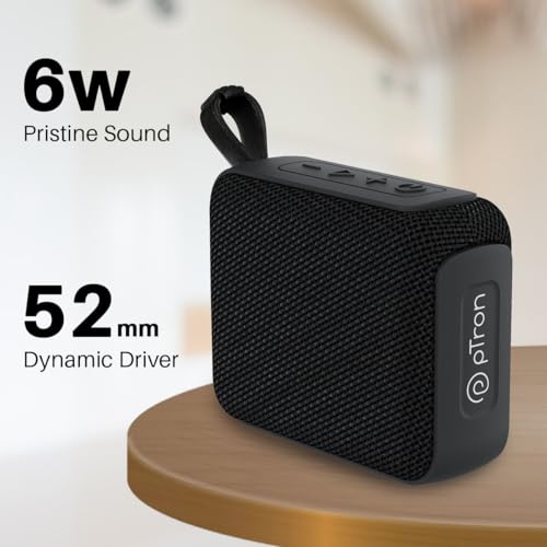 pTron Funk Wow 6W Ultra Portable Bluetooth Speaker with Pristine Sound, IPX5 Water-Resistance, 10hrs Playtime, Multi-Playback Modes, True Wireless Feature, Lightweight & Type C Charging (Black) - Image 4