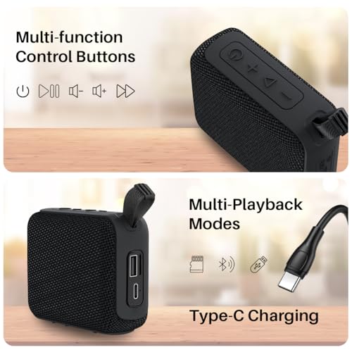 pTron Funk Wow 6W Ultra Portable Bluetooth Speaker with Pristine Sound, IPX5 Water-Resistance, 10hrs Playtime, Multi-Playback Modes, True Wireless Feature, Lightweight & Type C Charging (Black) - Image 5