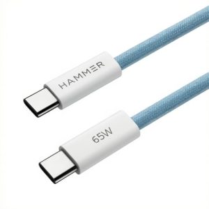 HAMMER Type C to Type C Cable 65W Braided, PD Fast Charging, Data Sync, 1.5 Meter Tangle Free Wire, Compatible with all C-Type Enabled Devices (Blue)