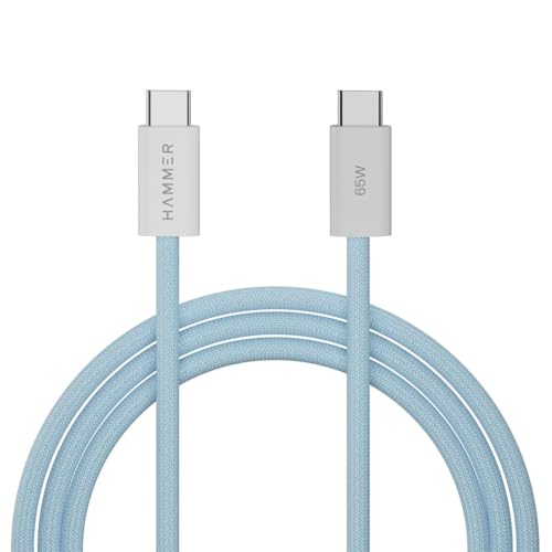 HAMMER Type C to Type C Cable 65W Braided, PD Fast Charging, Data Sync, 1.5 Meter Tangle Free Wire, Compatible with all C-Type Enabled Devices (Blue) - Image 3