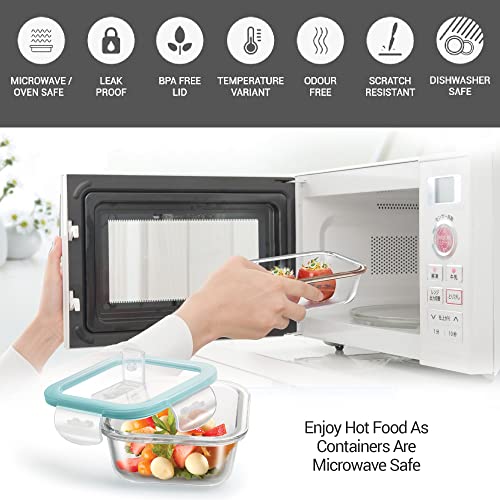 Treo by Milton All Fresh Square Glass Tiffin Containers With Insulated Jacket, 3 Containers, 320 ml Each, Blue | Microwave Safe | Ovensafe | Stackable | Leak Proof | Office | School | College | Picnic - Image 3