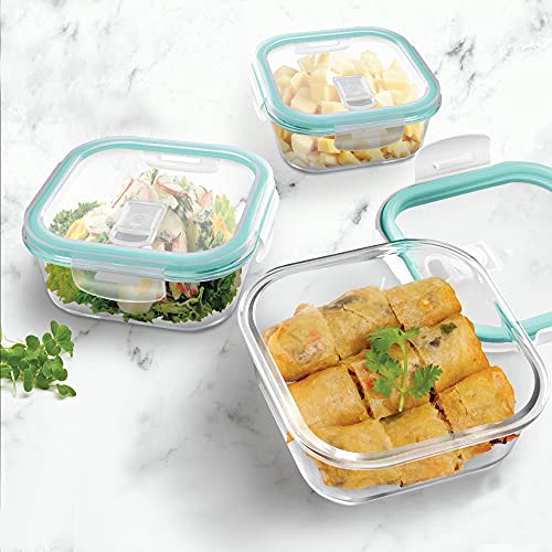 Treo by Milton All Fresh Square Glass Tiffin Containers With Insulated Jacket, 3 Containers, 320 ml Each, Blue | Microwave Safe | Ovensafe | Stackable | Leak Proof | Office | School | College | Picnic - Image 6