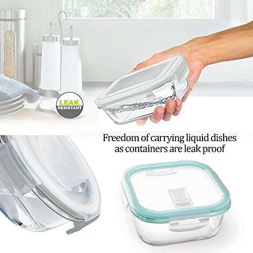 Treo by Milton All Fresh Square Glass Tiffin Containers With Insulated Jacket, 3 Containers, 320 ml Each, Blue | Microwave Safe | Ovensafe | Stackable | Leak Proof | Office | School | College | Picnic - Image 7