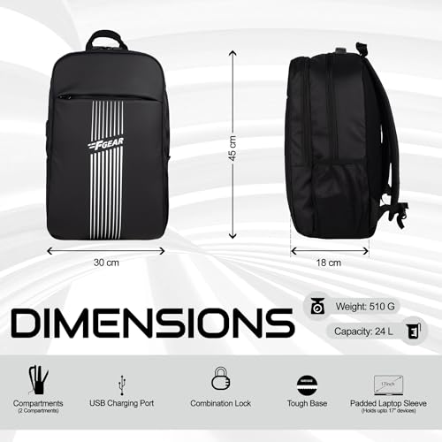 F Gear Spitfire Black 24L Laptop Backpack Fits 17" Laptop 2 Compartments With Number Lock Organizer Lightweight Gifts For Unisex Boys Girls Adults Casual/College/School/Corporate/Office/Travel Bag - Image 2