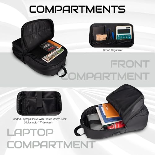 F Gear Spitfire Black 24L Laptop Backpack Fits 17" Laptop 2 Compartments With Number Lock Organizer Lightweight Gifts For Unisex Boys Girls Adults Casual/College/School/Corporate/Office/Travel Bag - Image 4