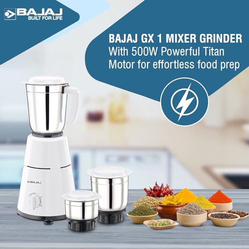 Bajaj 500 Watt GX-1 Mixer Grinder with 3 Jars- white - Image 3