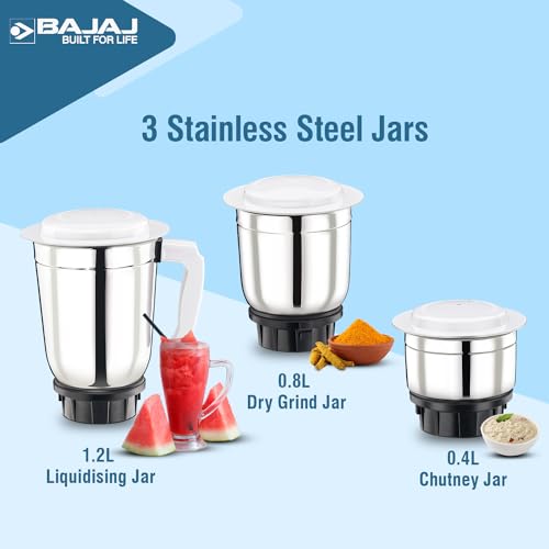 Bajaj 500 Watt GX-1 Mixer Grinder with 3 Jars- white - Image 4