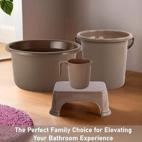 Kuber Industries Set of 4 Bathroom Combo Set | Bathing Set | Bathware Set | Tub-Bucket-Mug & Stool Combo Set for Bathroom | Modern Bathroom Accessories Set | Brown - Image 3