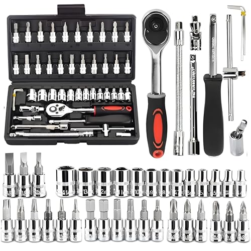 VERAT Chrome Vanadium Steel 46 in 1 Hand Tool Kit - Multi-Purpose Combination Wrench Set With Precision Socket Set