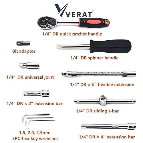 VERAT Chrome Vanadium Steel 46 in 1 Hand Tool Kit - Multi-Purpose Combination Wrench Set With Precision Socket Set - Image 3