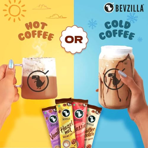 Bevzilla 24 Coffee Sachets & Frother | 24 X 2 Gram Sachets | 6 Pouches Each Flavour | Café Coffee Kit | Classic, Hazelnut, Vanilla & Butterscotch | Arabica Beans | Enjoy Hot & Cold - Image 6