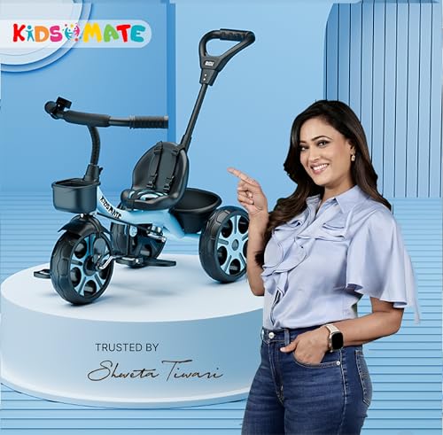 Kidsmate Junior Tricycle for Kids with Parental Control | Cycle for Kids 1-4 Years | Baby Cycle | Bicycle with Storage Basket, Cushion Seat and Seat Belt Carrying Capacity 30 Kgs (Blue) - Image 3
