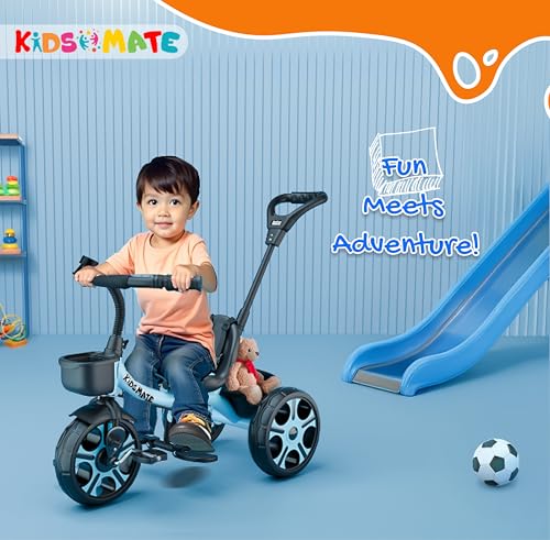 Kidsmate Junior Tricycle for Kids with Parental Control | Cycle for Kids 1-4 Years | Baby Cycle | Bicycle with Storage Basket, Cushion Seat and Seat Belt Carrying Capacity 30 Kgs (Blue) - Image 6