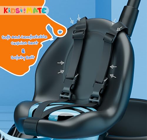 Kidsmate Junior Tricycle for Kids with Parental Control | Cycle for Kids 1-4 Years | Baby Cycle | Bicycle with Storage Basket, Cushion Seat and Seat Belt Carrying Capacity 30 Kgs (Blue) - Image 7